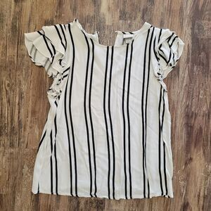 Woman’s A New Day Flutter Sleeve Size S Black White Striped Career Business